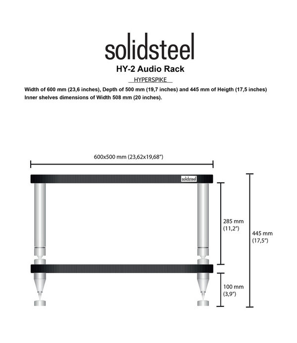 Solidsteel Hyperspike Junior HY-2 High-End Rack schwarz B 600 x H 445 x T 500 mm bis 70 KG/Etage