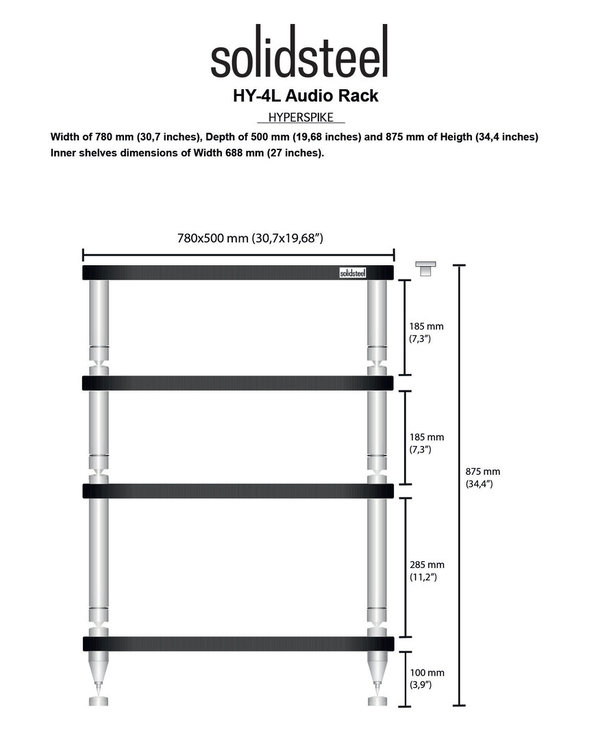 Solidsteel Hyperspike Junior HY-4L High-End Rack schwarz B 780 x H 875 x T 500 mm bis 90 KG/Etage