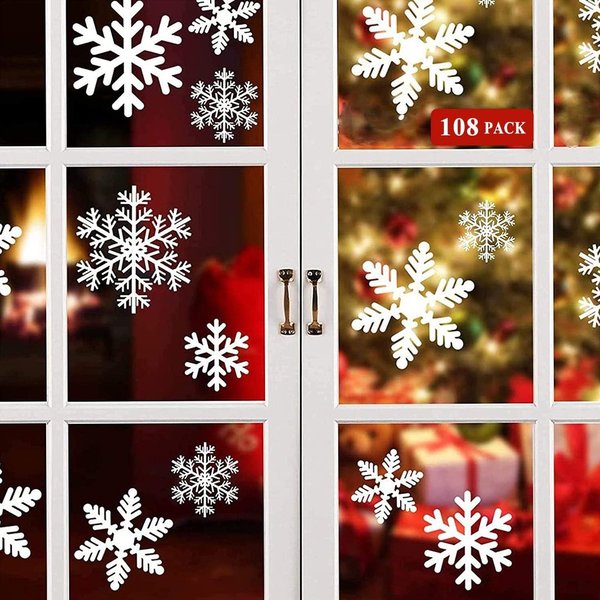 Wiederverwendbar Schneeflocken Fensterbilder, 108x Weihnachten Fensterdeko